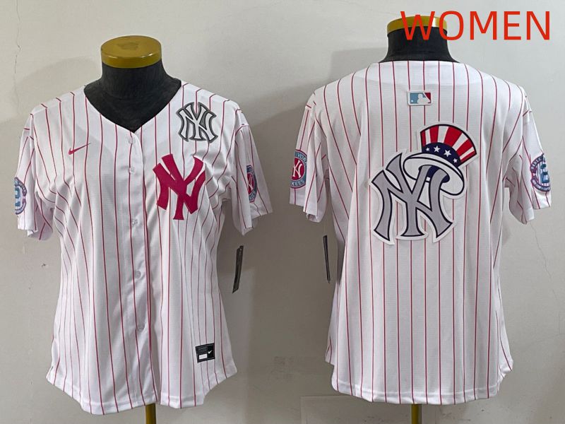 Women 2025 New York Yankees Blank White Stripe Joint Name Nike MLB Jersey style 14->women mlb jersey->Women Jersey